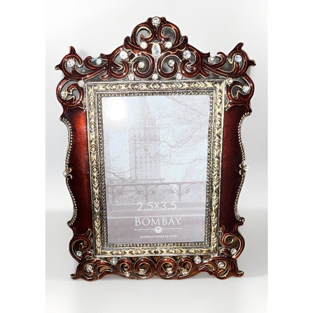 Vintage Deep Red Burgundy Bombay Photo Picture Frame Ornate Rhinestone Accents